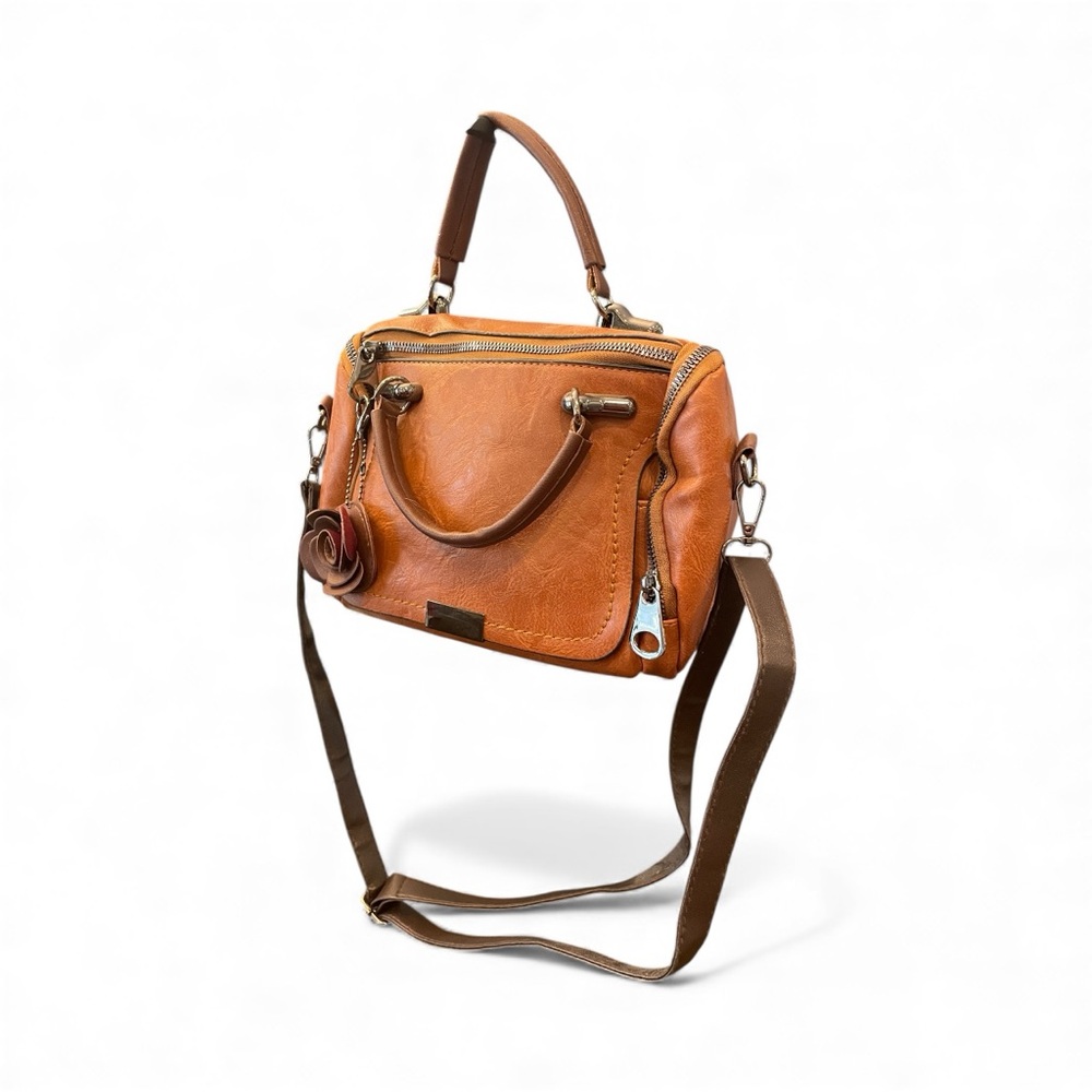 Women's Tan Leather Crossbody Satchel with Detachable Strap